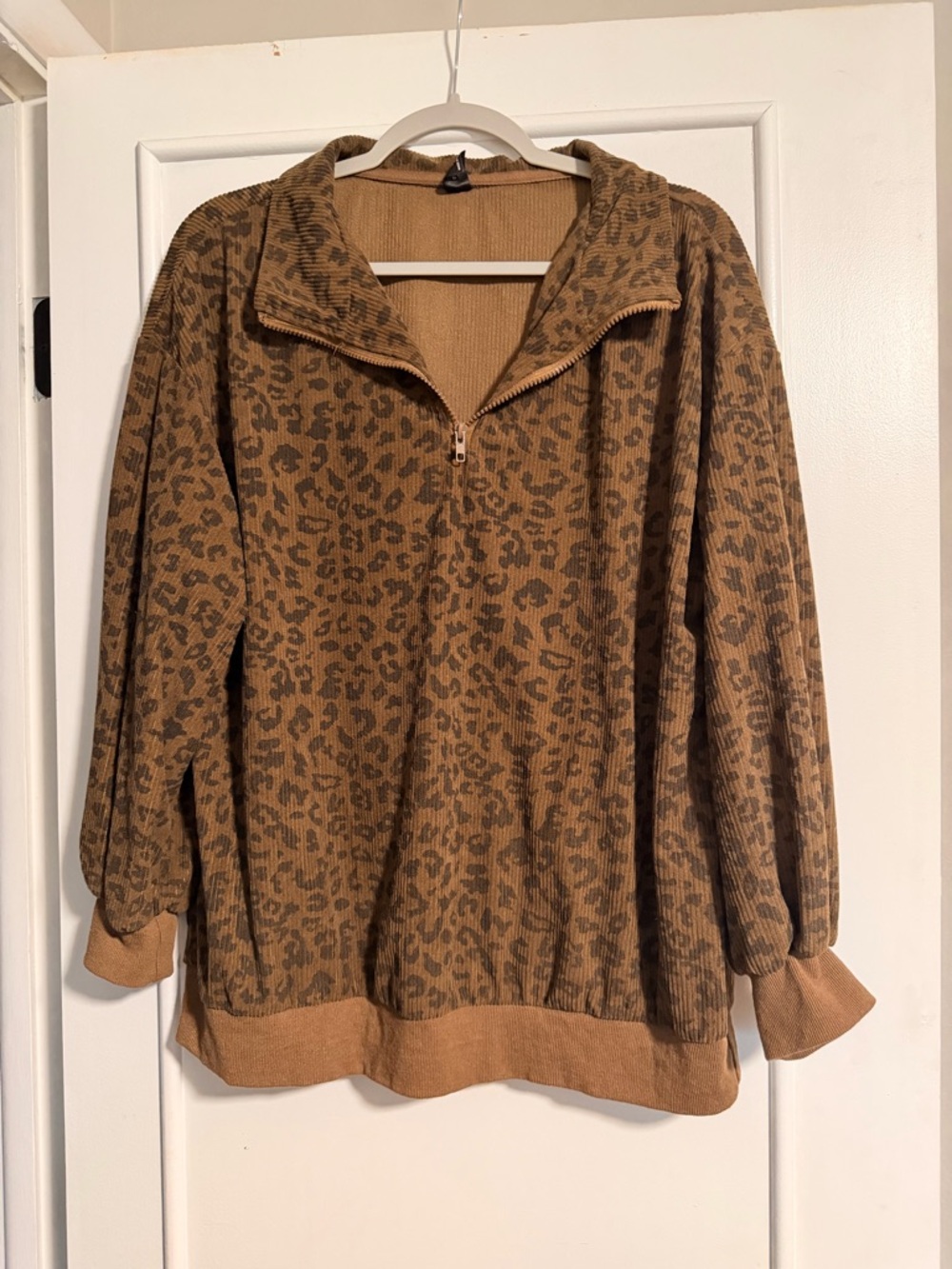 Brown Leopard Print Half-Zip Pullover